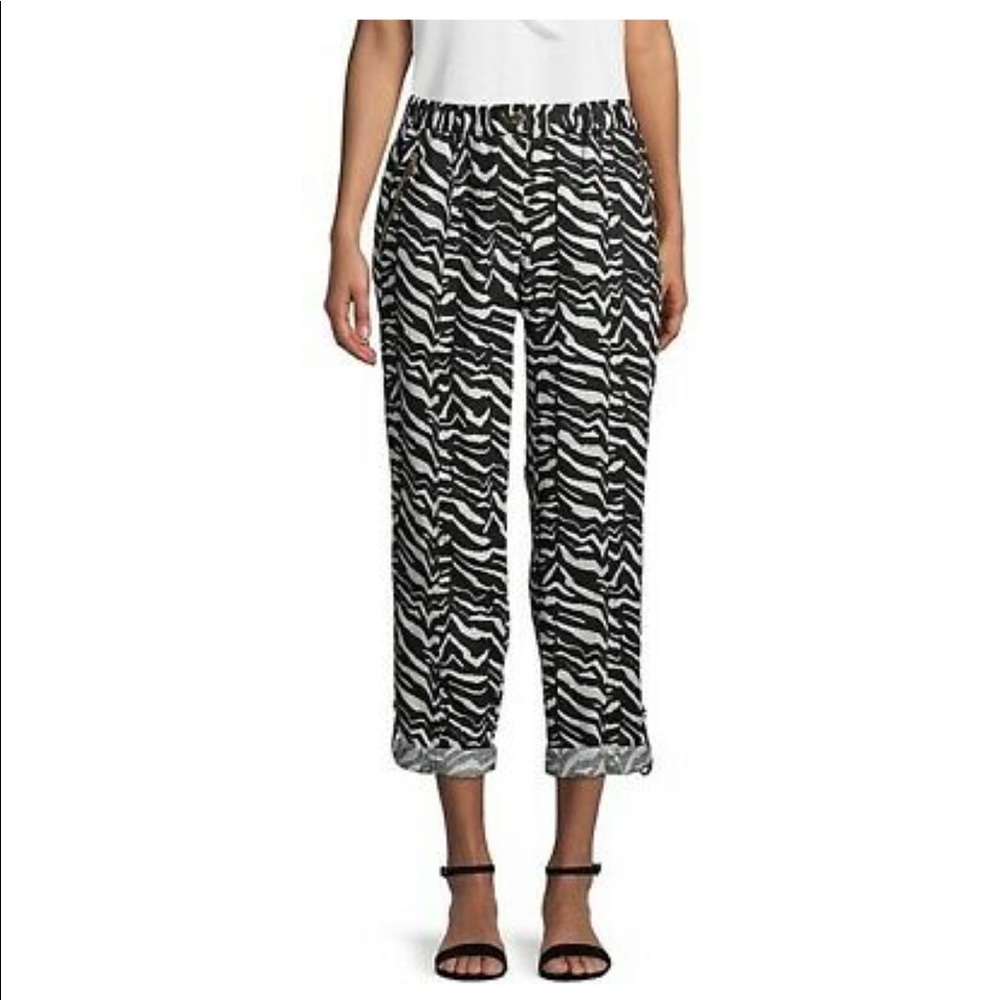 NWT Calvin Klein Zebra-Print Linen Tab-Cuff Pants - Picture 1 of 7